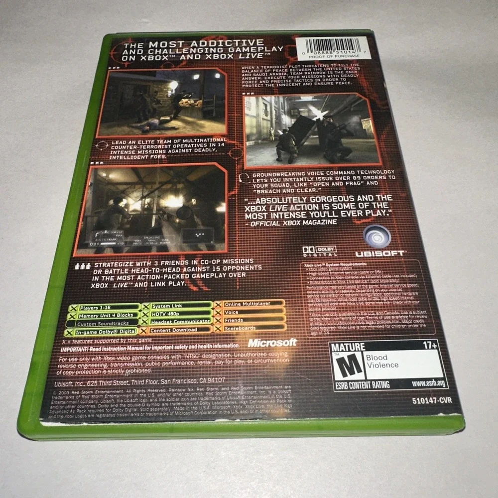 Tom Clancy's Rainbow Six 3 (Microsoft Xbox, 2003) Complete CIB W/ Reg Card EUC